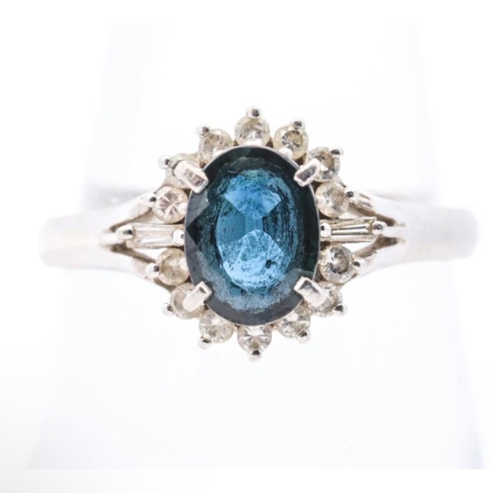 RING-SAPPHIRE & DIAMOND HALO RING PLAT 1.72CTTW